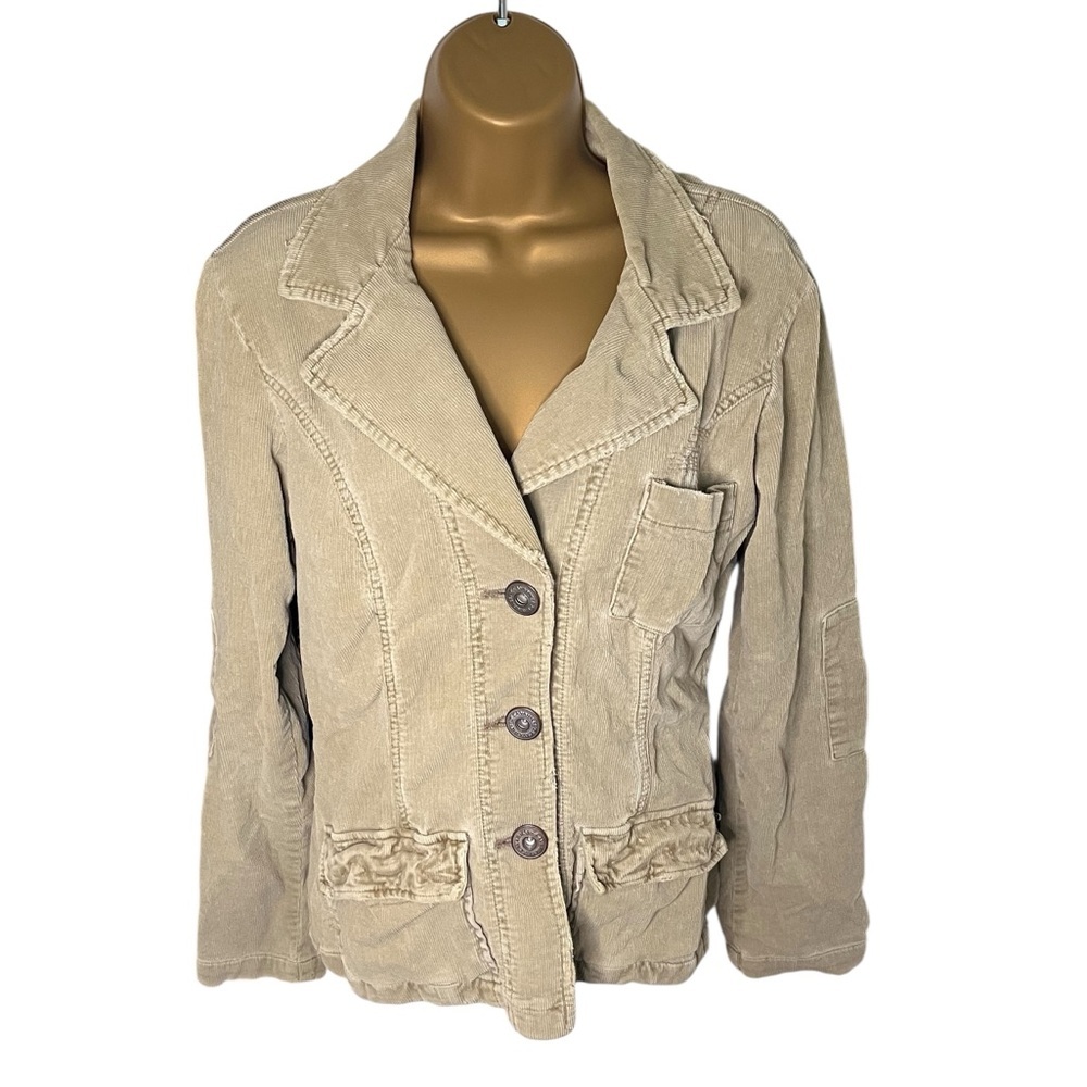 Vintage Y2K Z. Cavaricci Distressed Corduroy Blazer Patched Elbows Taupe S